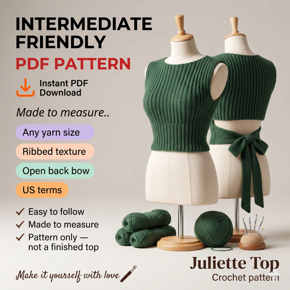 PDF crochet pattern - Juliette Top | Made to measure | Intermediate friendly |