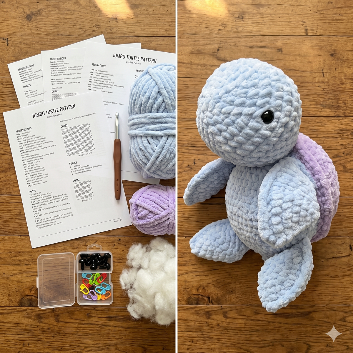 Jumbo Crochet Turtle Pattern: Easy Amigurumi Plushie (PDF Download, Multilingual)