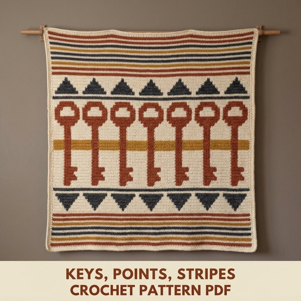 Key Tapestry Crochet Wall Hanging Pattern PDF – Skeleton Keys Colourwork Wall Art