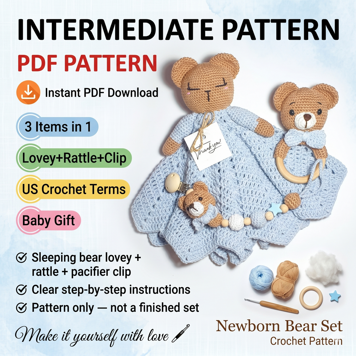 CROCHET PATTERN: Lovely Newborn Baby Set | Amigurumi Doll & Accessories | PDF Instant Download