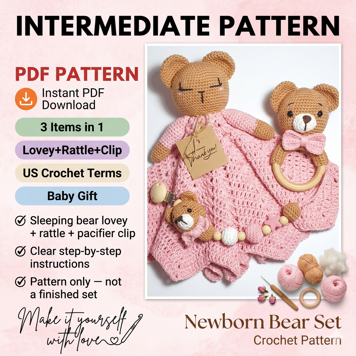 CROCHET PATTERN: Lovely Newborn Baby Set | Amigurumi Doll & Accessories | PDF Instant Download