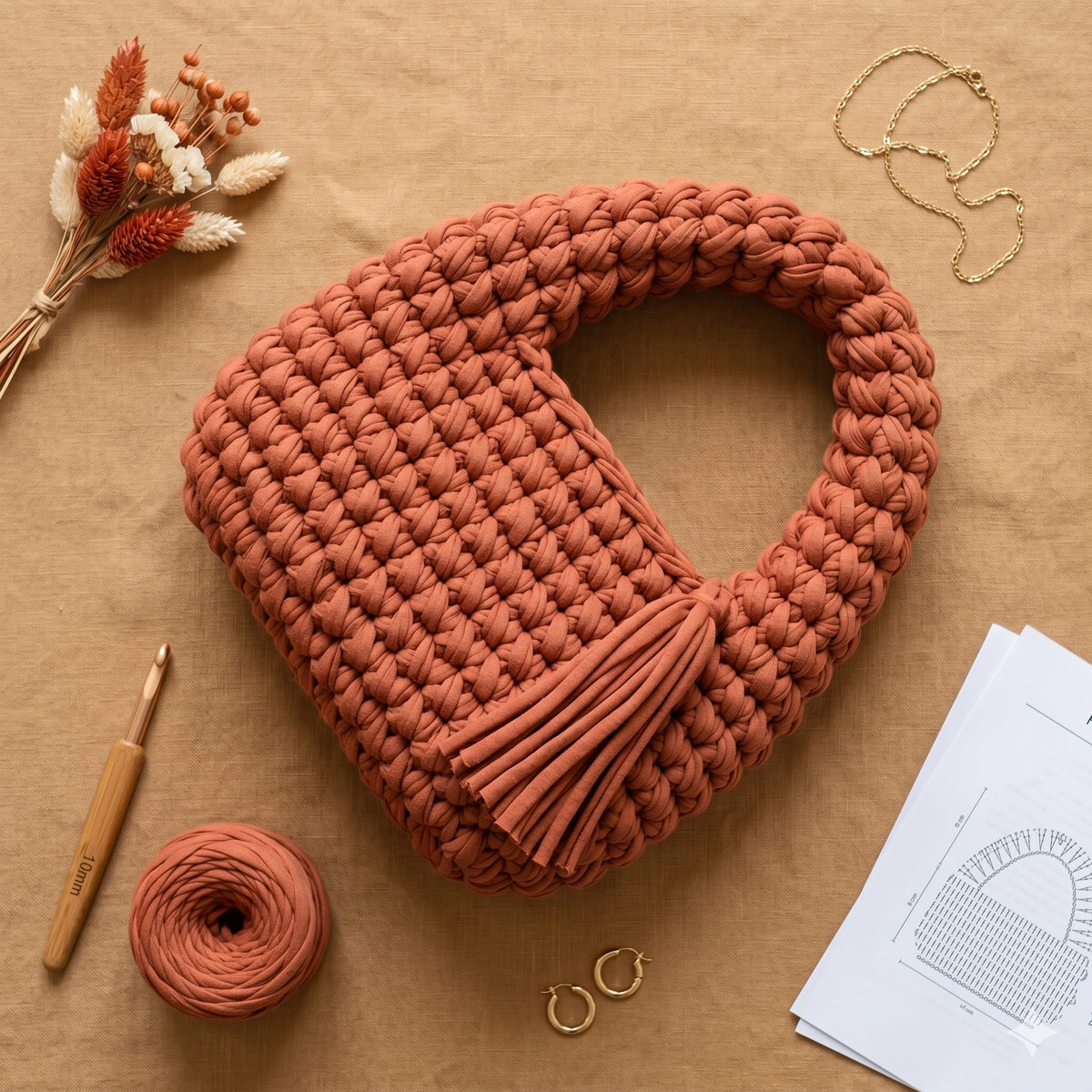 Crochet Bag PATTERN: Lydia T-shirt Yarn Hobo Bag, DIY Chunky Egg Shaped Handbag, Fringed Women Purse Pdf/Video (Digital Download)
