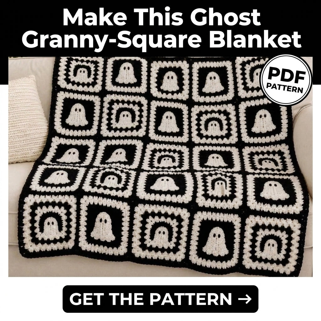 Ghost Granny Square Blanket Crochet Pattern | Black & White Halloween Throw | Beginner Granny Square Project | PDF Instant Download 2