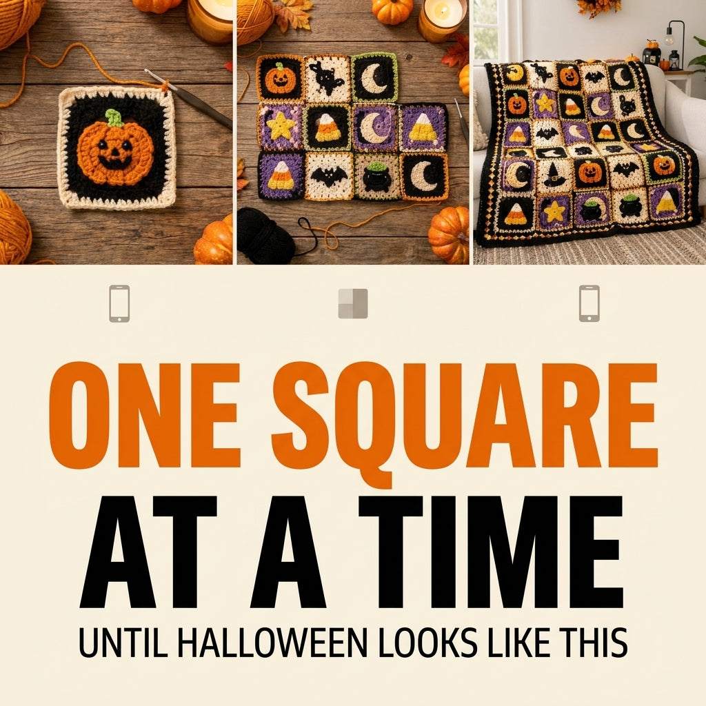 Halloween Sampler Granny Square Blanket Crochet Pattern | 8 Motif Squares in One PDF | Pumpkin, Bat, Black Cat, Candy Corn & More | Instant Download