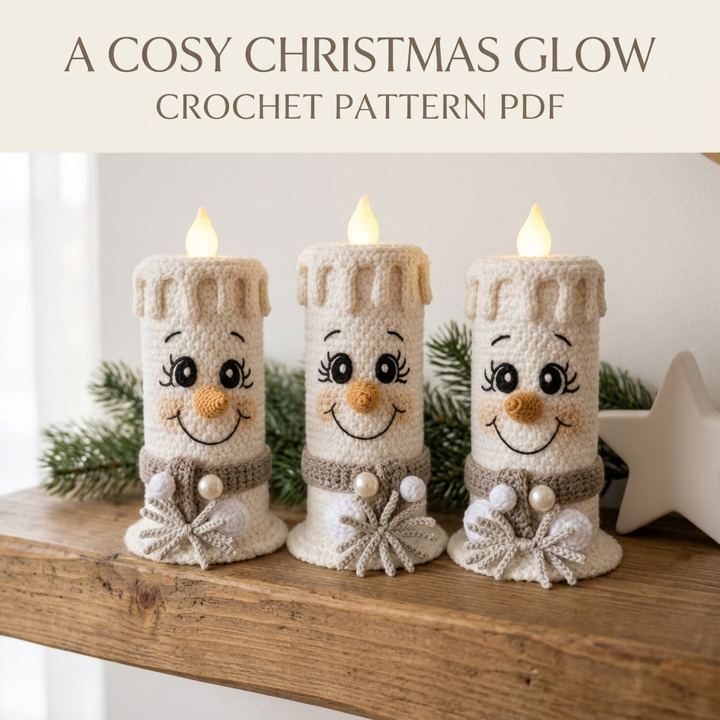 Snowman Candle Cozy Set Crochet Pattern PDF – LED Candle Covers