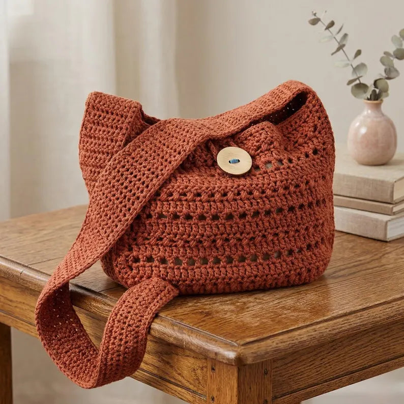 Boho Crochet Tote Bag Pattern | Textured Shoulder Market Bag DIY (PDF Download)