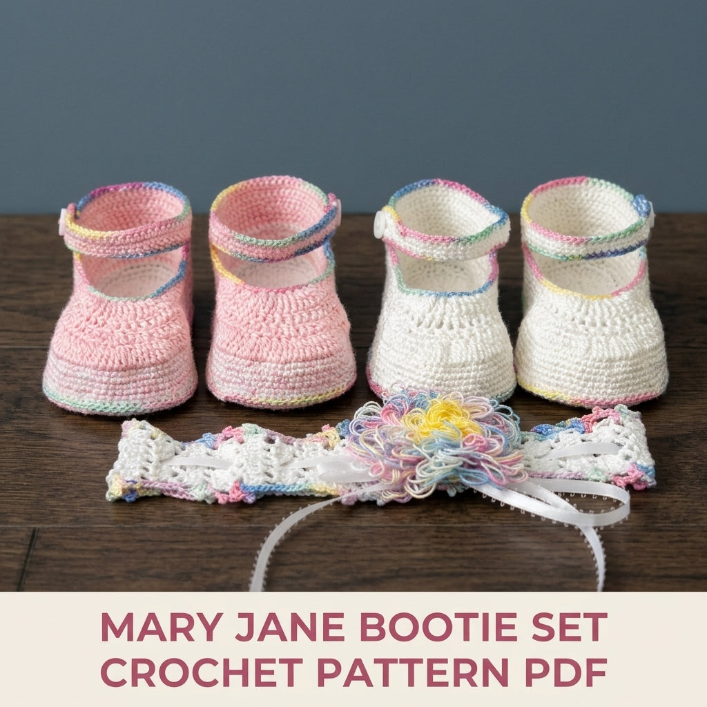 Mary Jane Booties and Headband Set Crochet Pattern PDF – Baby Christening Set