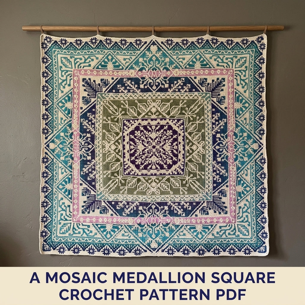 Mosaic Medallion Square Blanket Crochet Pattern PDF – Mosaic in the Round Throw