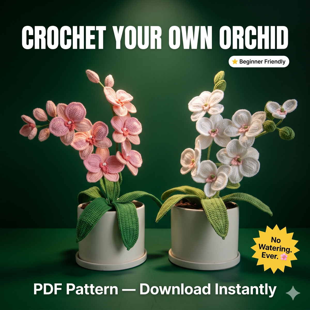 Orchid Crochet Pattern, Flower Crochet Patterns, Crochet Home Decor, Flower Basket Crochet Pattern