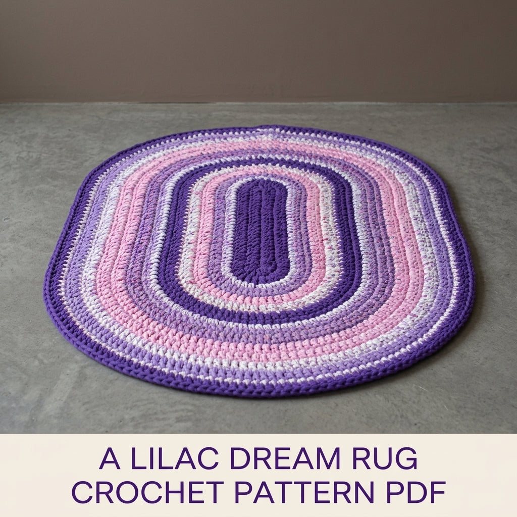 Lilac Oval Stripe Rug Crochet Pattern PDF – Purple T-Shirt Yarn Rug