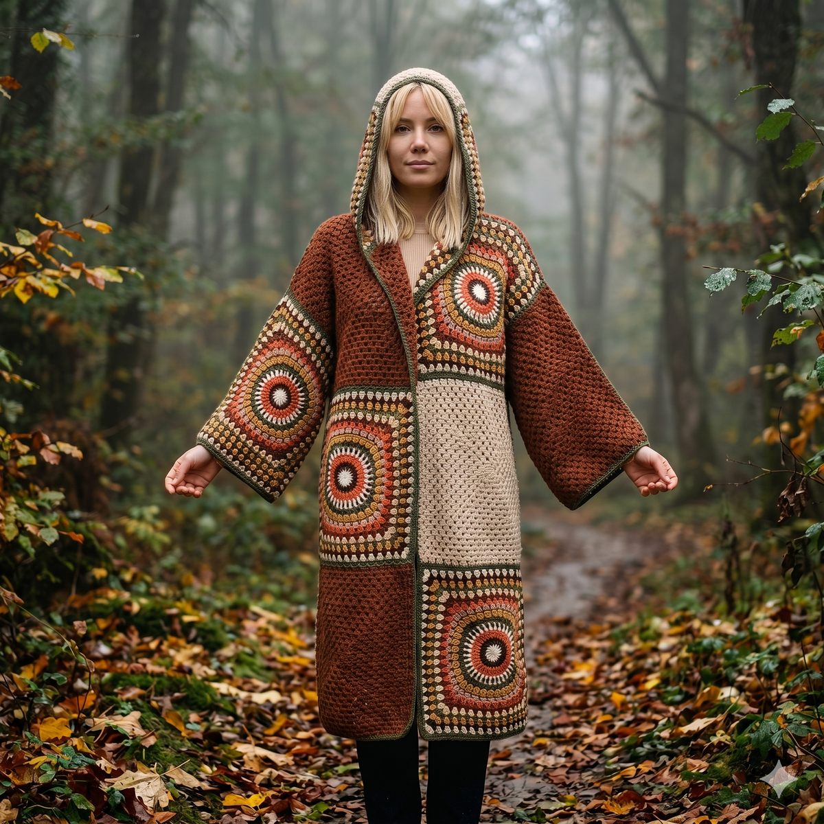 Crochet Hooded Cardigan Pattern PDF with Video Tutorial, Oversized Granny Square Coat DIY
