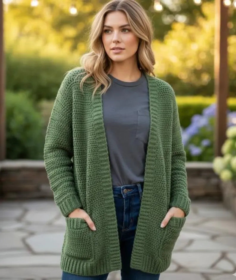 Beginner Crochet Cardigan Pattern PDF | Easy Oversized Raglan Cardigan | Step-by-Step Tutorial | XS–5XL