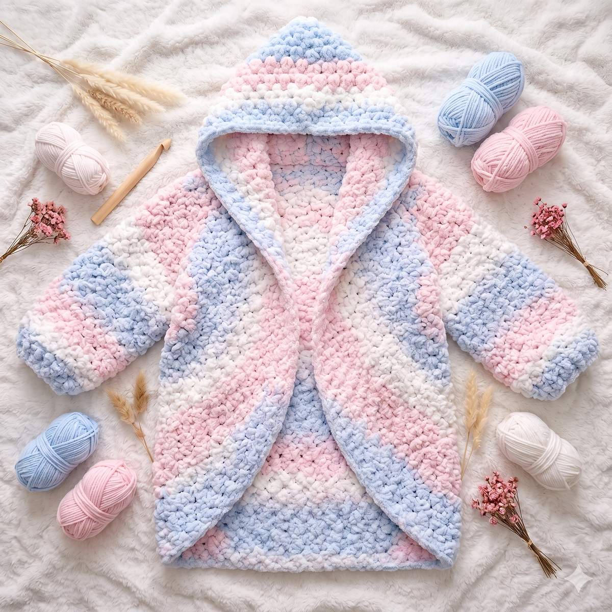 Pastel Hexi Cardigan Crochet Pattern | Chunky Oversized Hooded Sweater Tutorial (PDF)