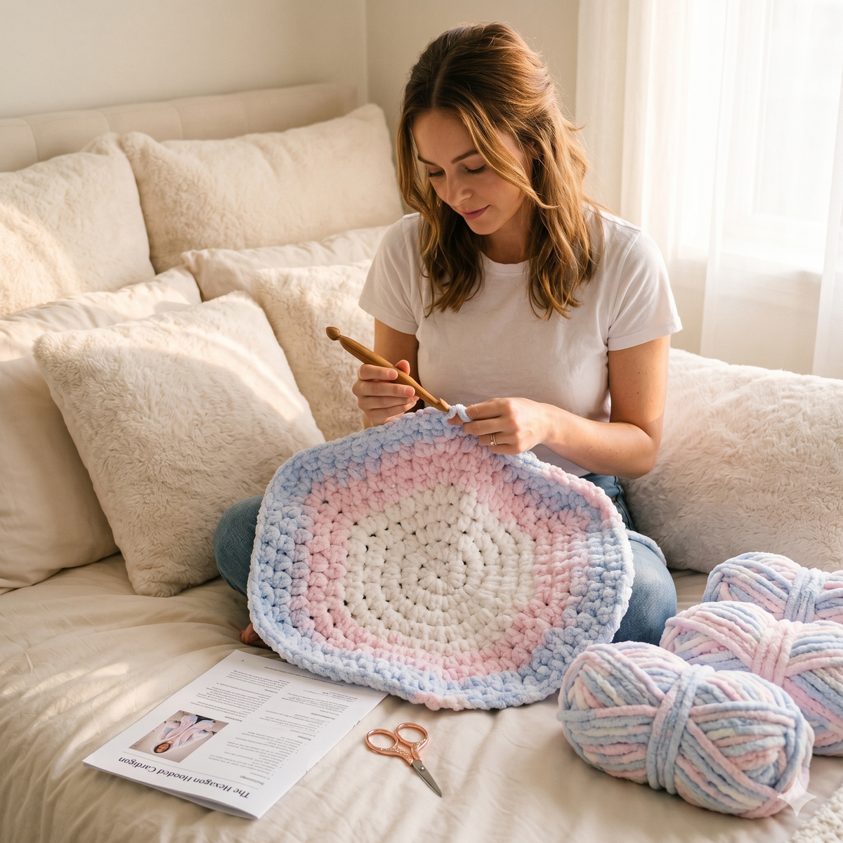 Pastel Hexi Cardigan Crochet Pattern | Chunky Oversized Hooded Sweater Tutorial (PDF)