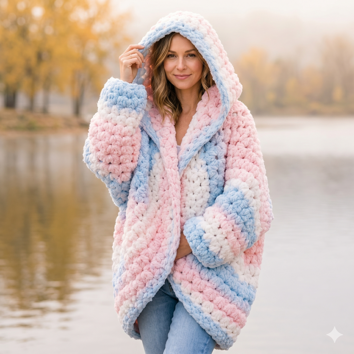 Pastel Hexi Cardigan Crochet Pattern | Chunky Oversized Hooded Sweater Tutorial (PDF)