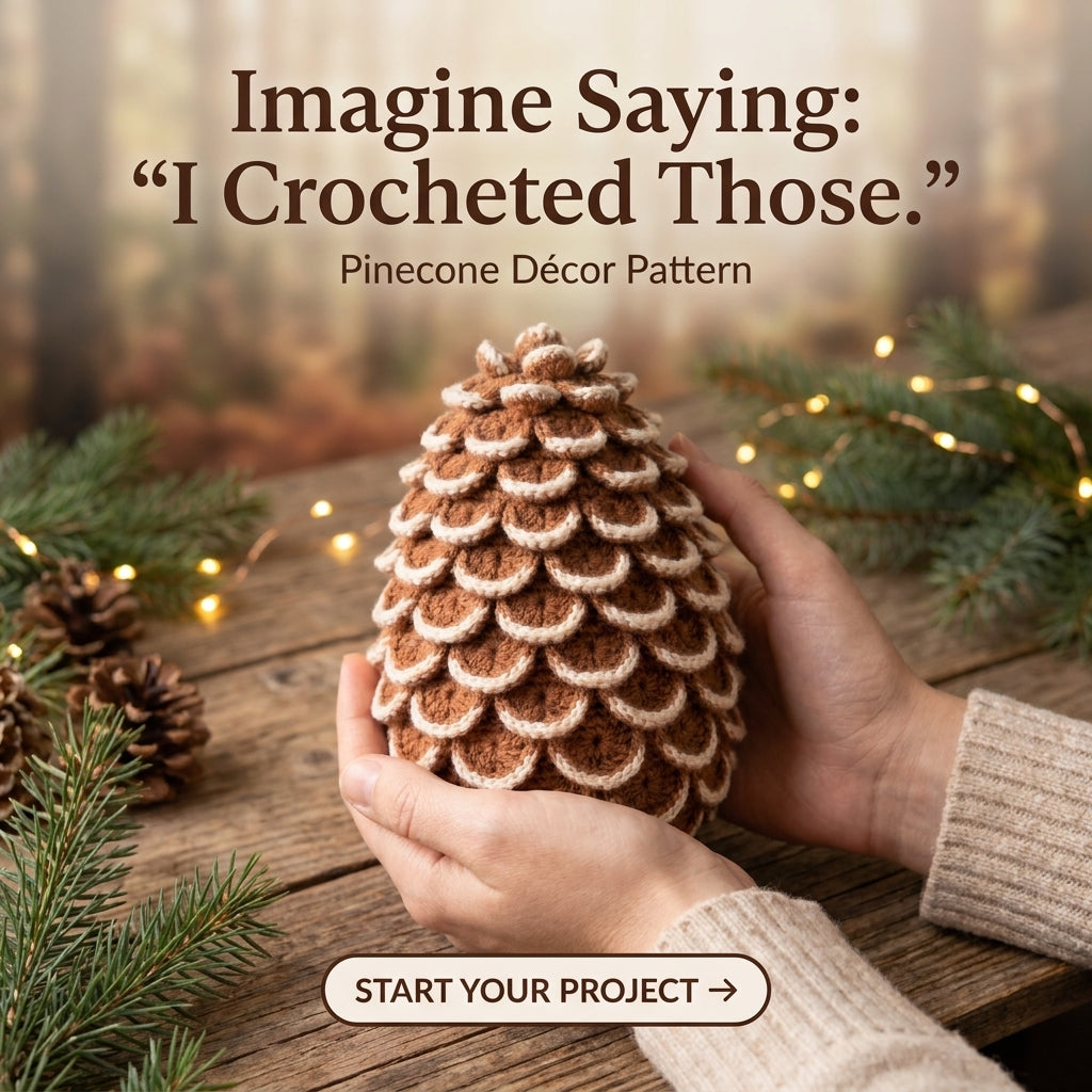 Crochet Pine Cone Pattern – 3 Sizes, Snow-Tipped Scales, Fall to Christmas Décor