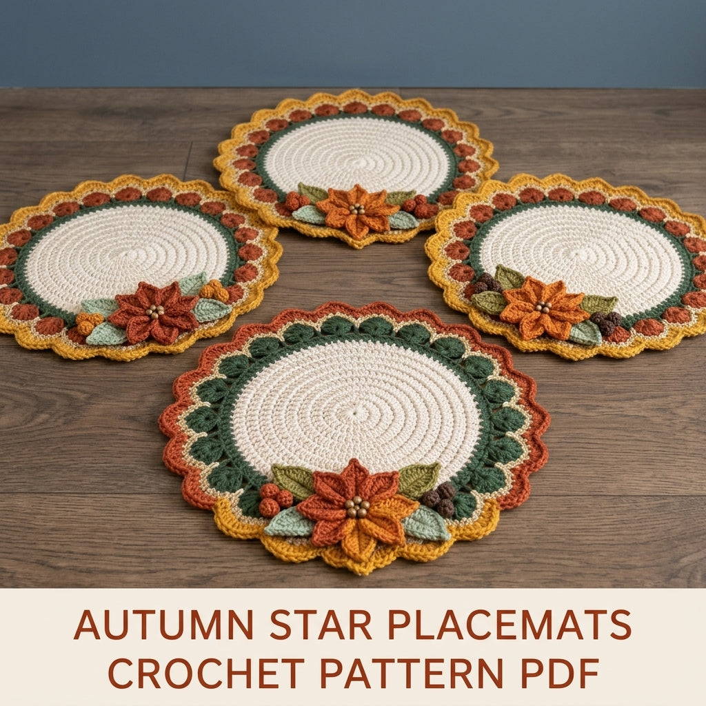 Autumn Poinsettia Placemat Set Crochet Pattern PDF – Round Table Mats