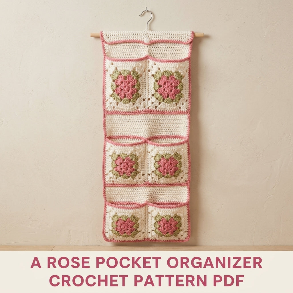 Rose Granny Pocket Organizer Crochet Pattern PDF – Hanging Bathroom Storage