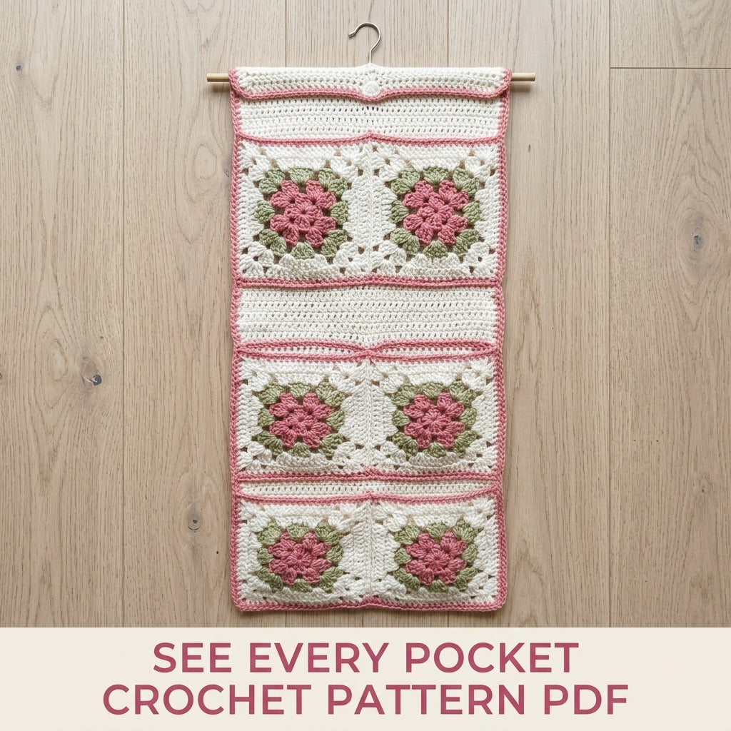 Rose Granny Pocket Organizer Crochet Pattern PDF – Hanging Bathroom Storage