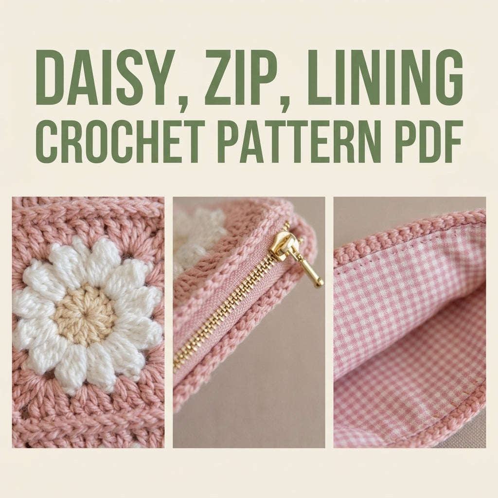 Daisy Granny Zip Pouch Crochet Pattern PDF – Lined Makeup Bag