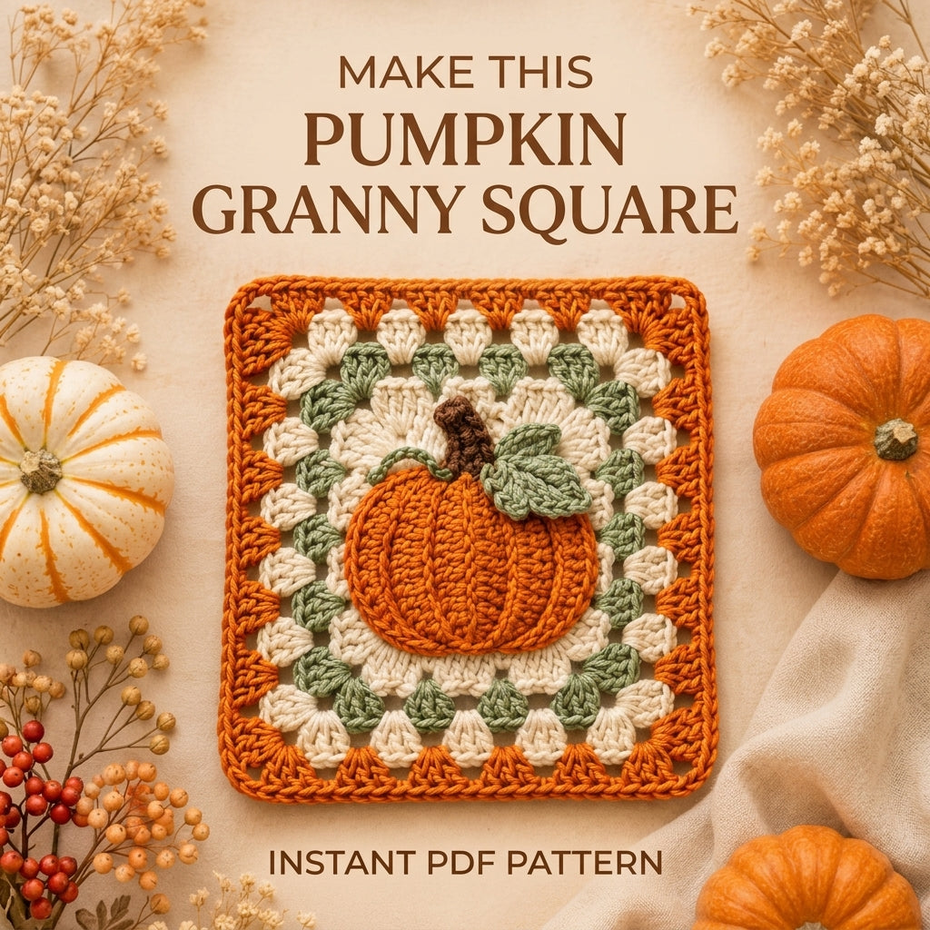 Pumpkin Granny Square Crochet Pattern — Autumn Motif Square for Blankets, Cushions and Bags, US Terms, PDF Download