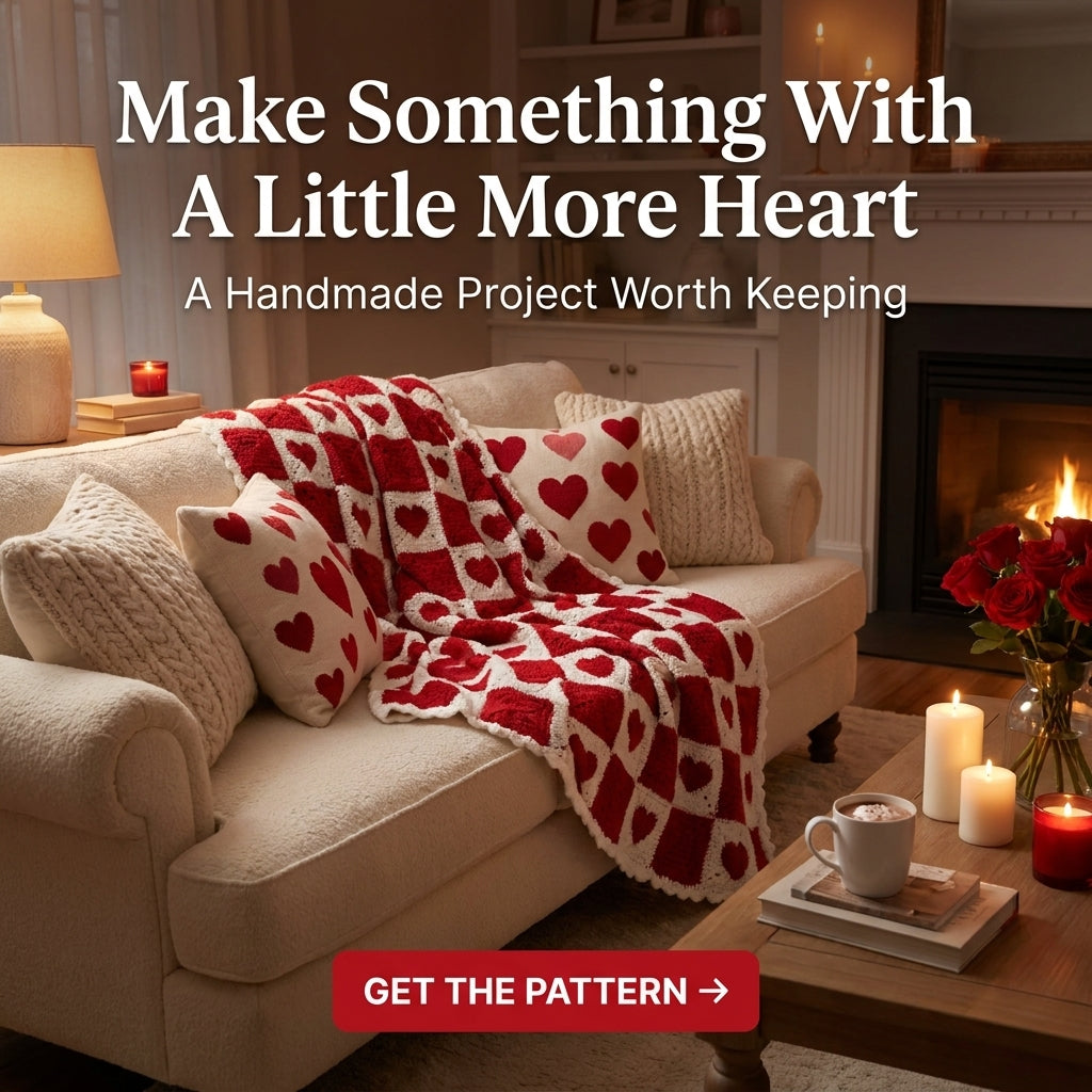 Heart Granny Square Blanket Crochet Pattern – Red & White Valentine Throw