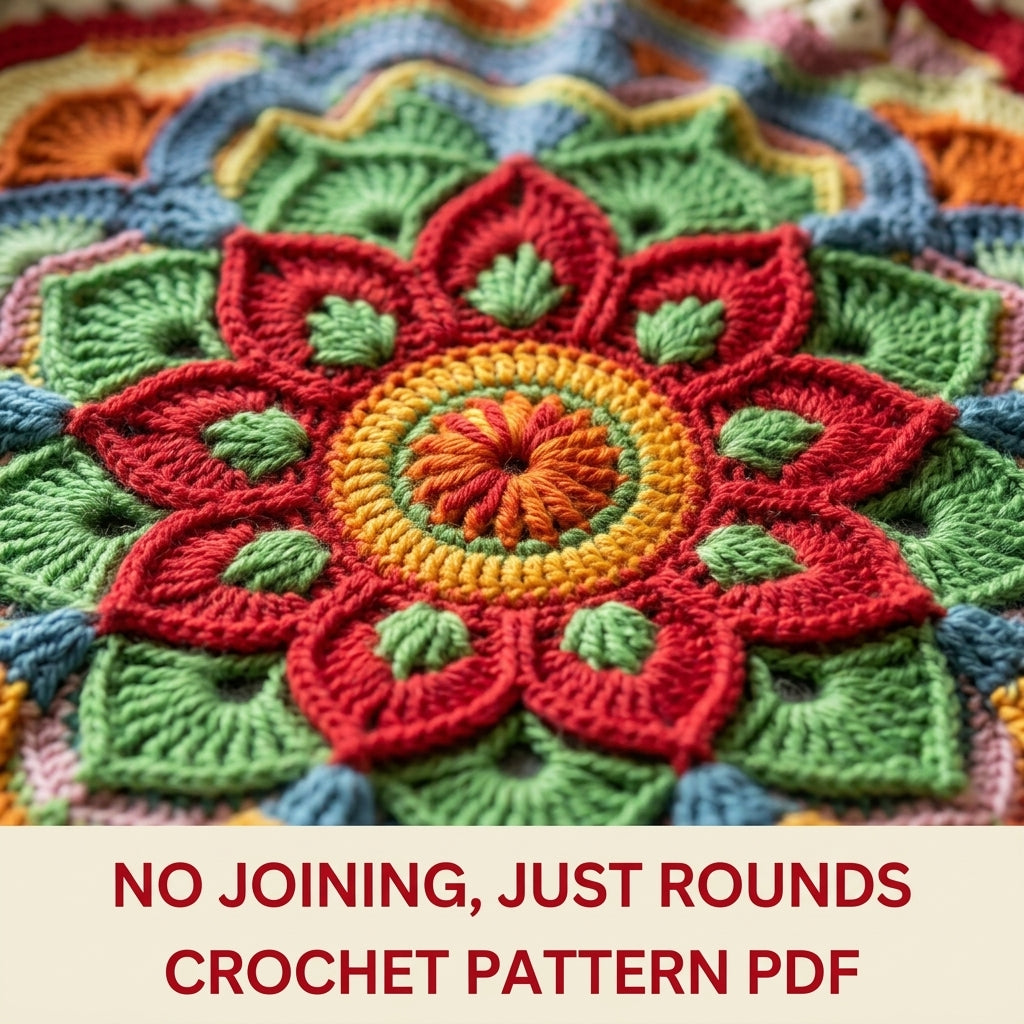 Rainbow Bloom Crochet Blanket Pattern PDF – Textured Overlay Mandala Throw with Stripes
