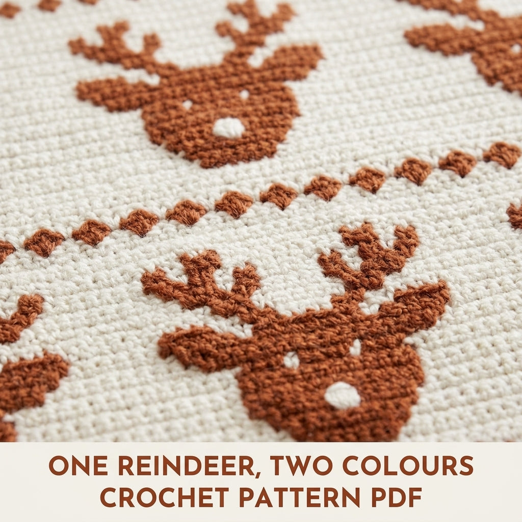 Reindeer Crochet Blanket Pattern PDF – Christmas Tapestry Crochet Throw in Copper and White