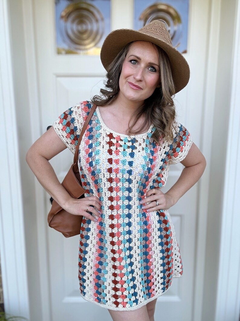 CROCHET PATTERN & VIDEO Granny Dress Pattern | xs-5xl (30-62" Chest) | Retro Crochet Dress Pattern with Granny Stitch | Instant Download