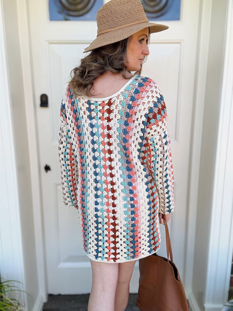 CROCHET PATTERN & VIDEO Granny Dress Pattern | xs-5xl (30-62" Chest) | Retro Crochet Dress Pattern with Granny Stitch | Instant Download