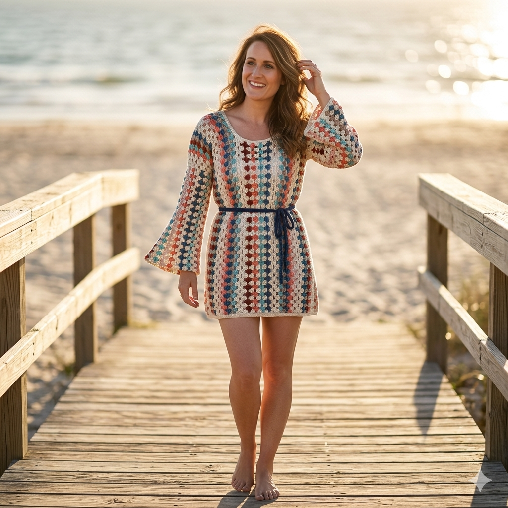 CROCHET PATTERN & VIDEO Granny Dress Pattern | xs-5xl (30-62" Chest) | Retro Crochet Dress Pattern with Granny Stitch | Instant Download