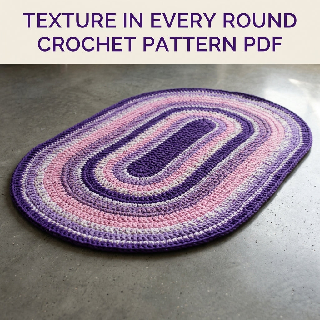Lilac Oval Stripe Rug Crochet Pattern PDF – Purple T-Shirt Yarn Rug