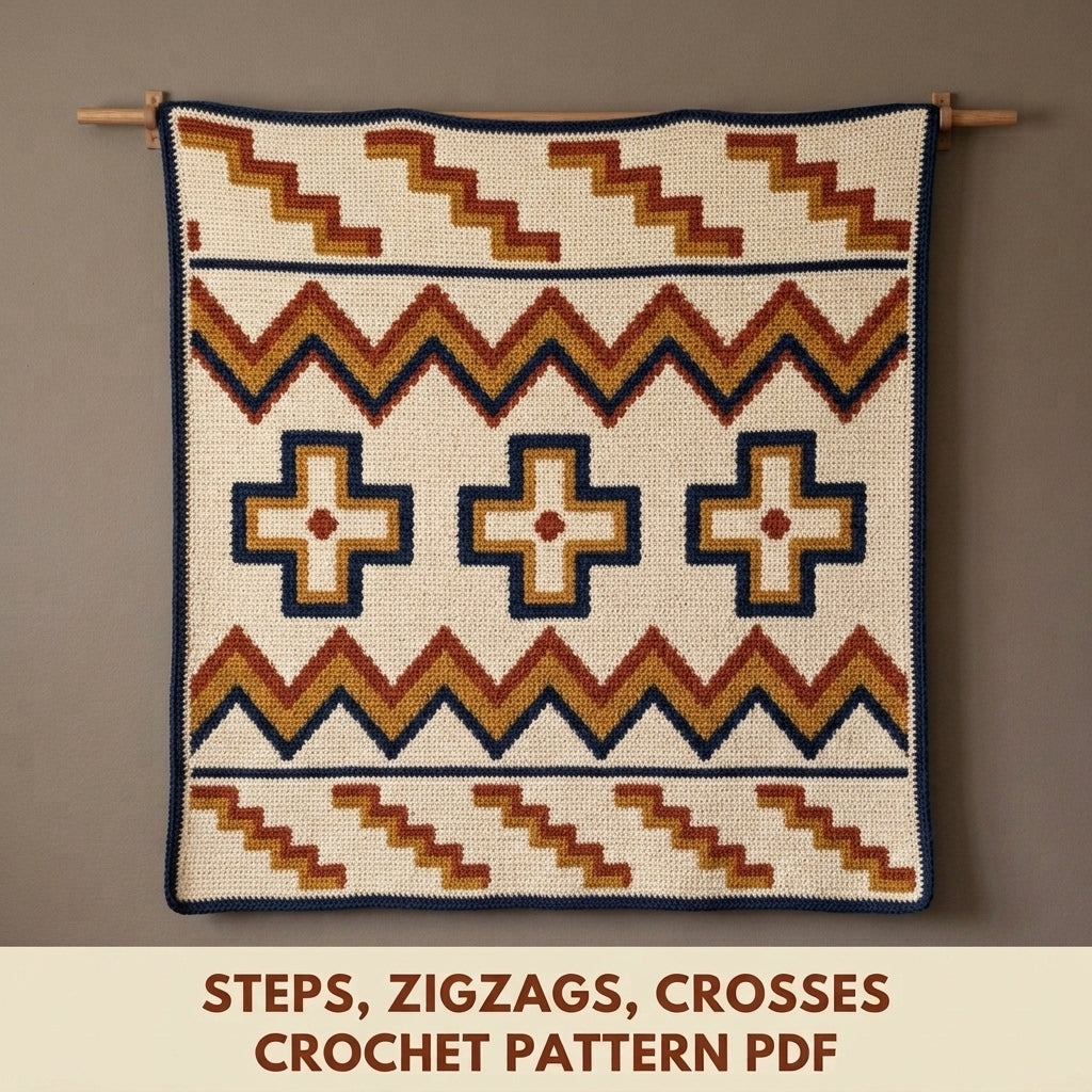 Cross and Zigzag Tapestry Crochet Pattern PDF – Geometric Crochet Wall Decor