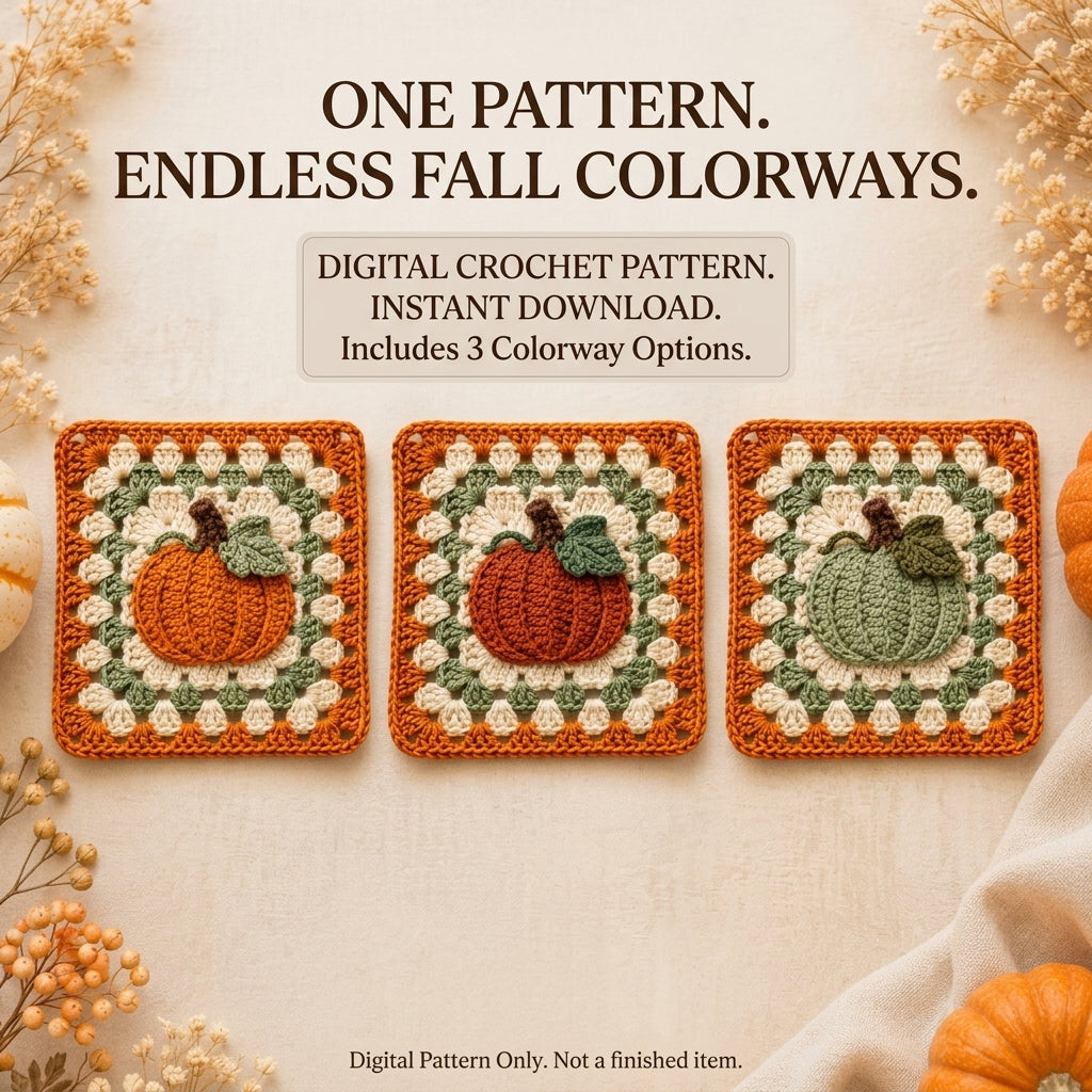 Pumpkin Granny Square Crochet Pattern — Autumn Motif Square for Blankets, Cushions and Bags, US Terms, PDF Download