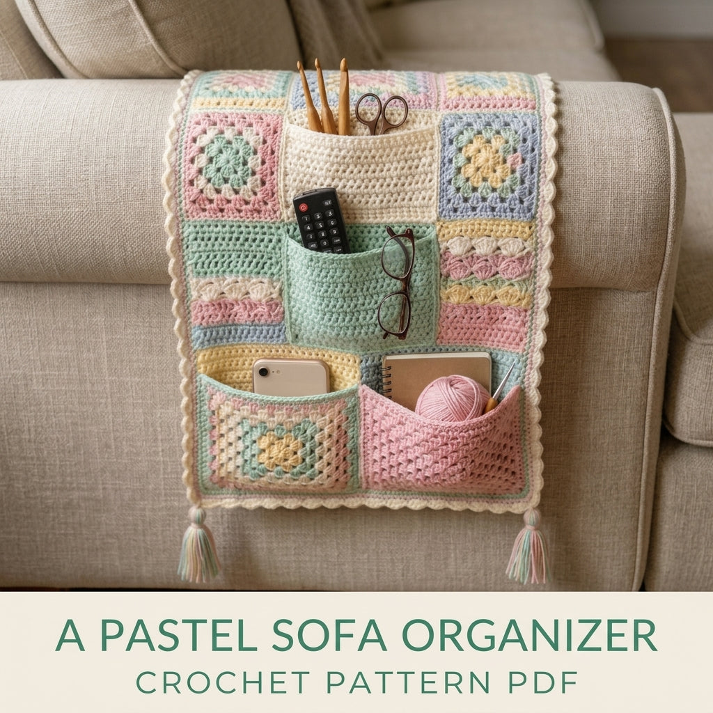 Pastel Granny Sofa Arm Organizer Crochet Pattern PDF – Armrest Caddy