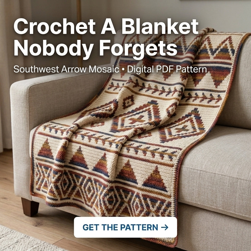 Southwest Arrow Mosaic Crochet Blanket Pattern PDF – Geometric Throw in Rust, Mustard and Navy