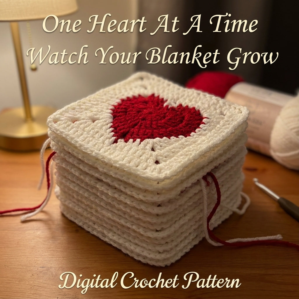 Heart Granny Square Blanket Crochet Pattern – Red & White Valentine Throw