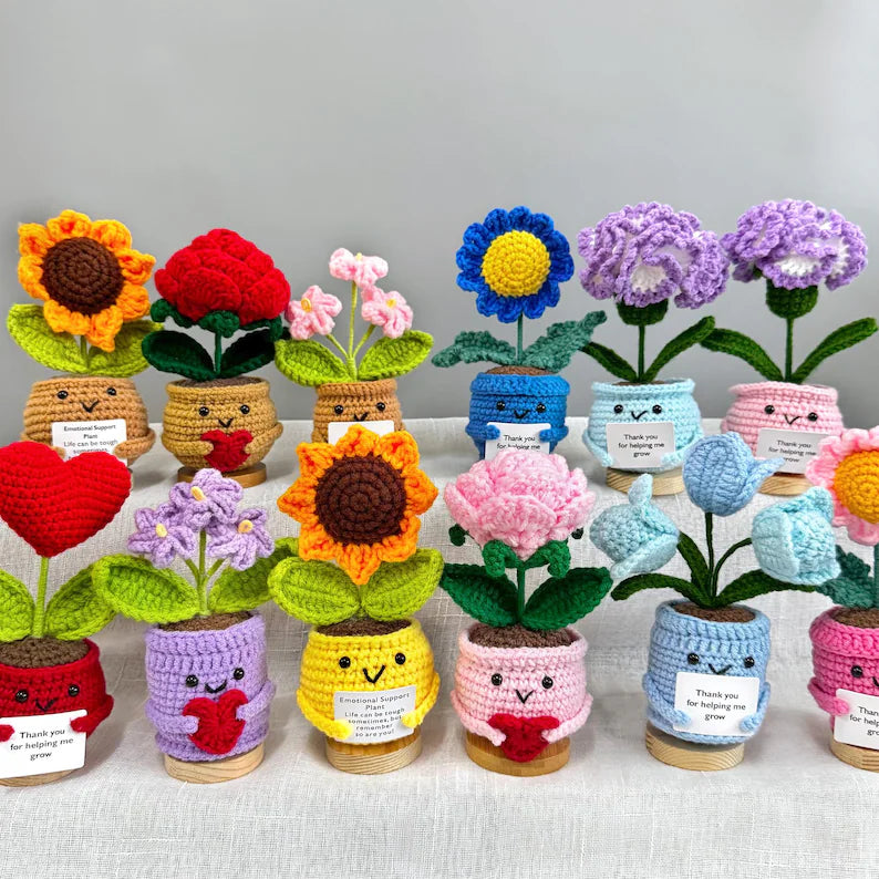 Crochet Sunflower Plant,Encouragement Daily Positive,Birthday Gift for Her,Positive Desk Decor,Crochet Forget-me-not,Mother's Day gift