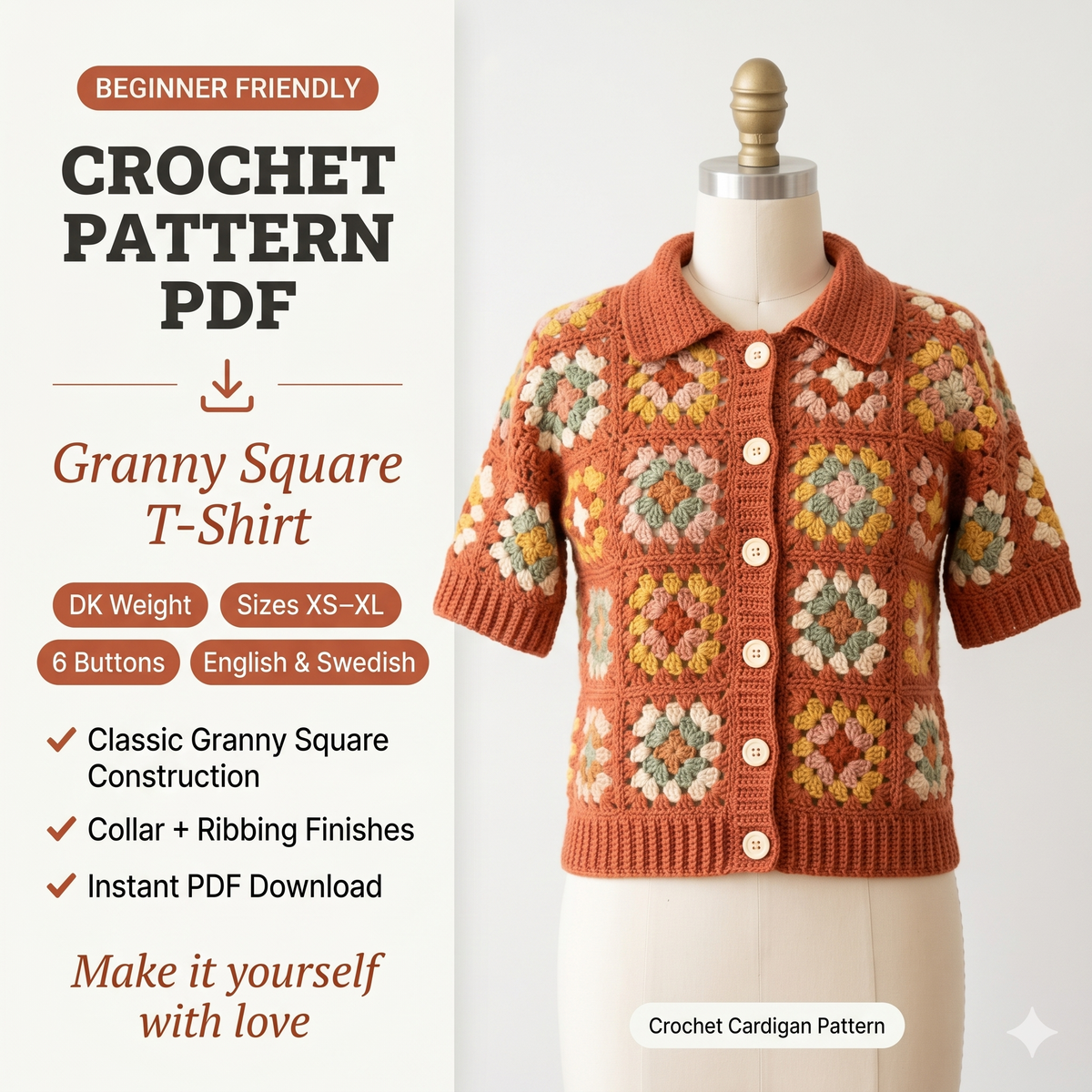 Granny Square T-Shirt Crochet Pattern | Boho Crochet Top PDF | Beginner Friendly Summer Shirt