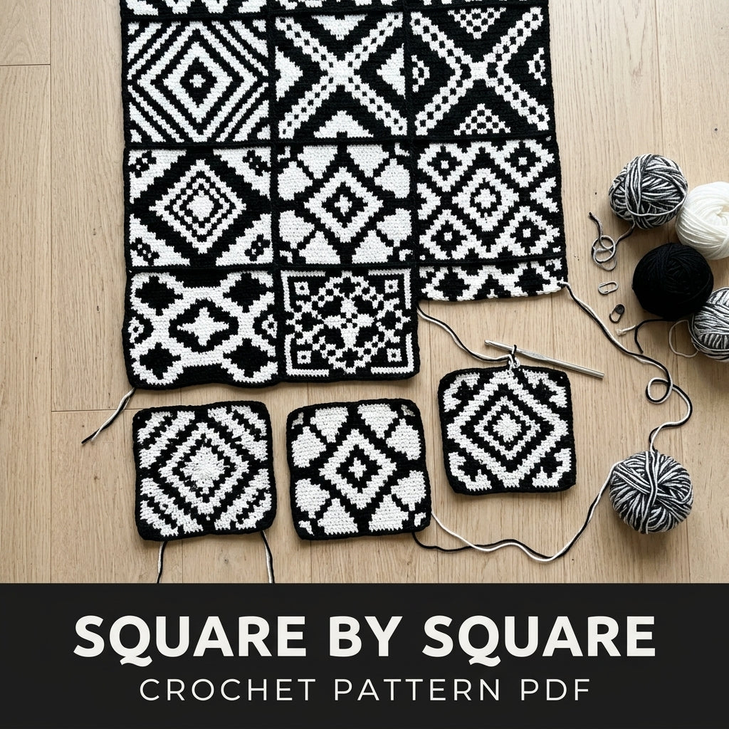 Geometric Tapestry Wall Hanging Crochet Pattern PDF – Black and White Wall Decor