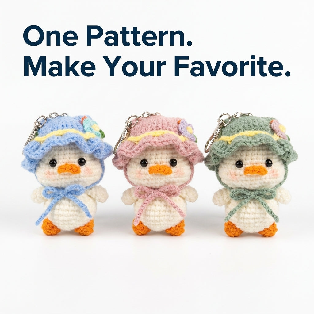 Duck Amigurumi Keychain Crochet Pattern | Mini Duckling with Removable Bonnet Hat | Beginner Amigurumi | PDF Instant Download