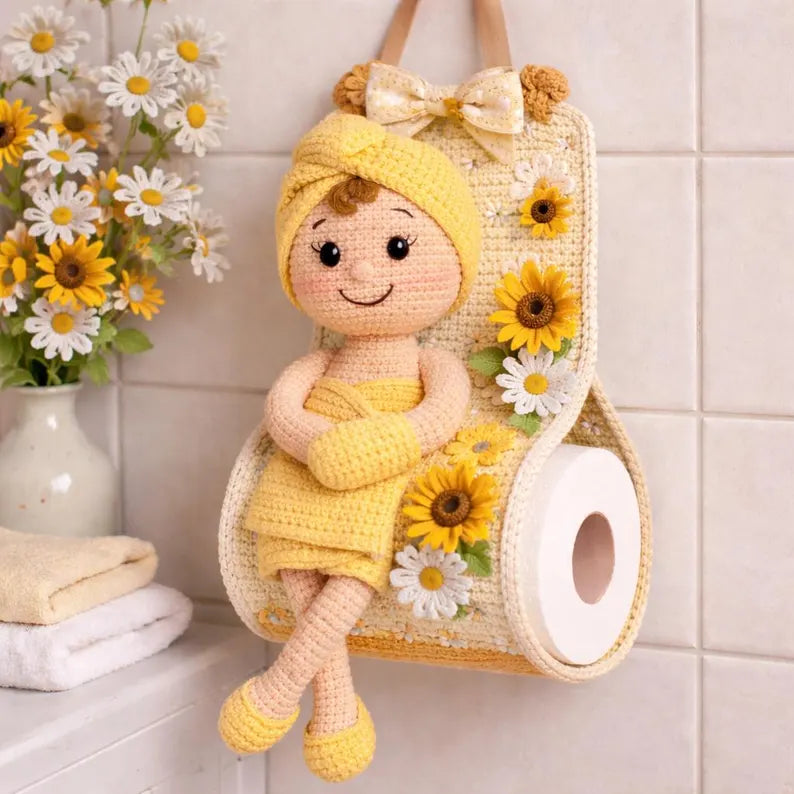 Crochet Toilet Paper Holder Doll PDF Pattern | Amigurumi Bathroom Decor | Crochet Toilet Paper Roll Holder Pattern