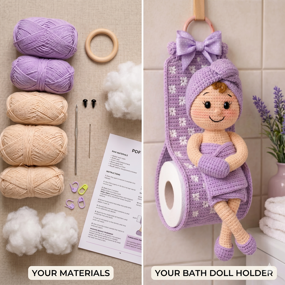 Crochet Toilet Paper Holder Doll PDF Pattern | Amigurumi Bathroom Decor | Crochet Toilet Paper Roll Holder Pattern