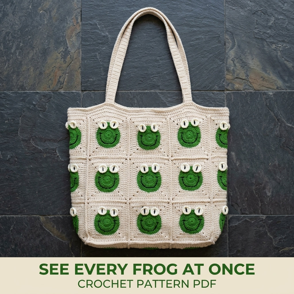 Frog Granny Square Tote Bag Crochet Pattern PDF – Cute Frog Face Shoulder Bag