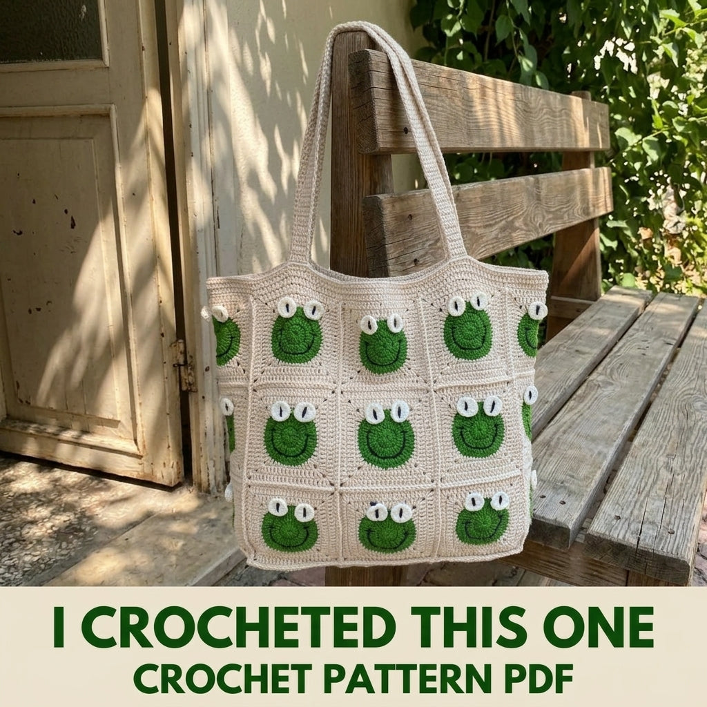 Frog Granny Square Tote Bag Crochet Pattern PDF – Cute Frog Face Shoulder Bag