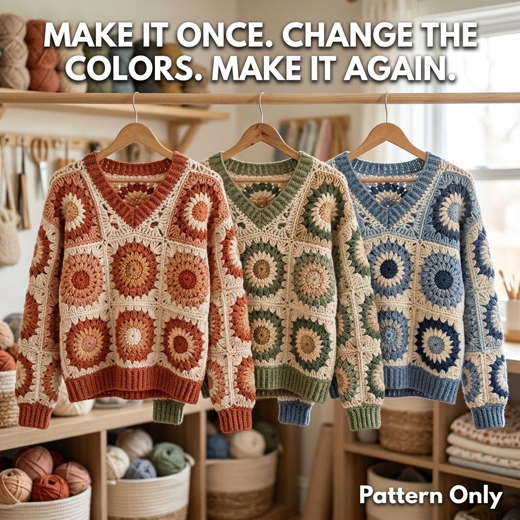 Heart Granny Square Sweater – Crochet Pattern PDF