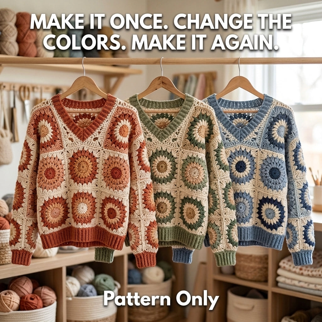 Heart Granny Square Sweater – Crochet Pattern PDF