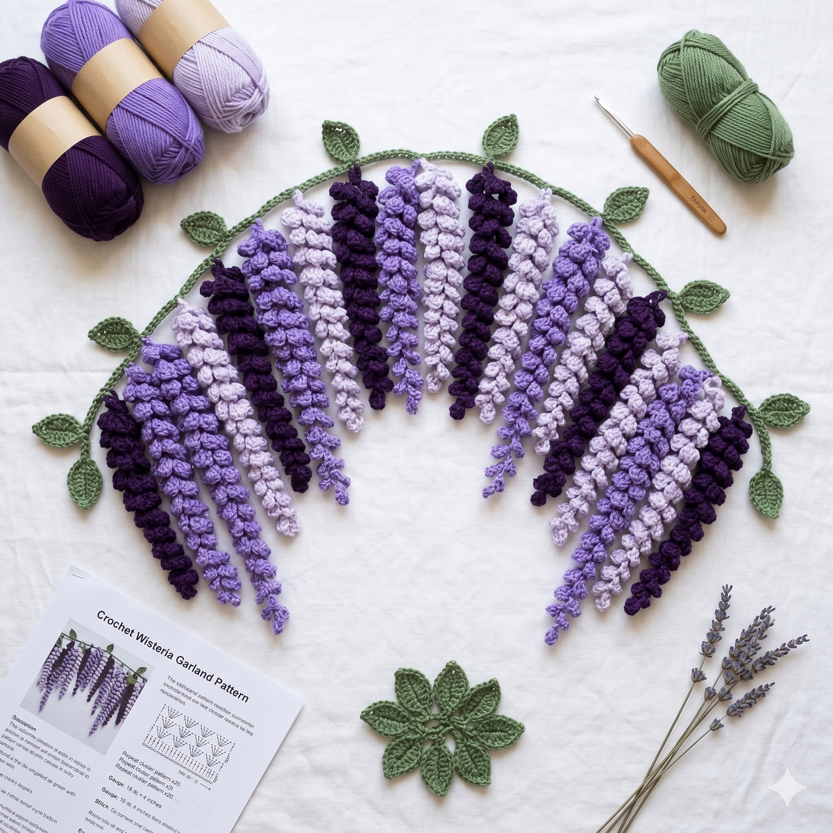 Wisteria Garland Crochet Pattern, DIY Amigurumi Hanging Flower Vine PDF, Beginner Friendly (Digital Download)