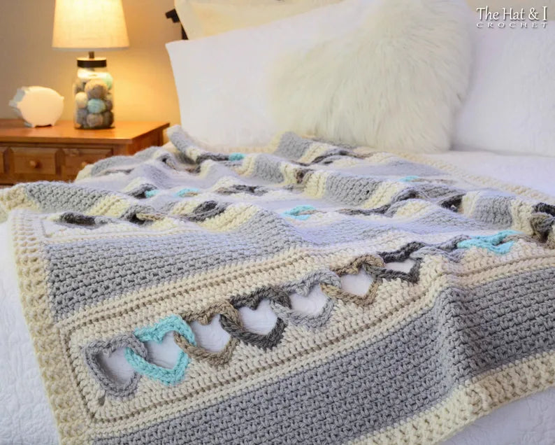 CROCHET PATTERN - With All My Heart - crochet blanket pattern, heart afghan pattern, throw blanket pattern with linked hearts - PDF Download
