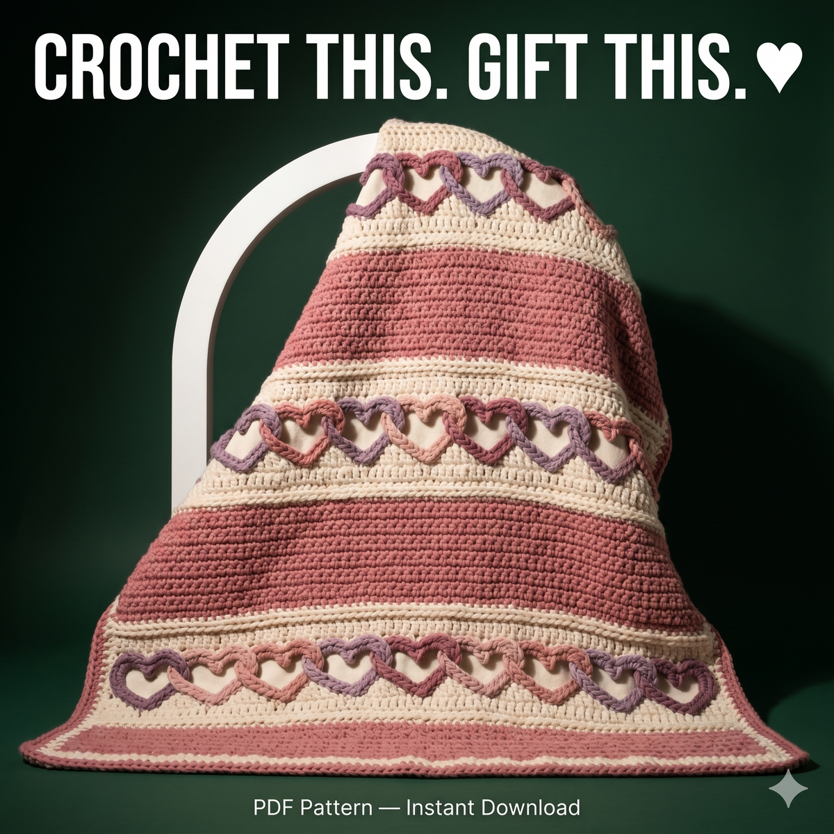 CROCHET PATTERN - With All My Heart - crochet blanket pattern, heart afghan pattern, throw blanket pattern with linked hearts - PDF Download